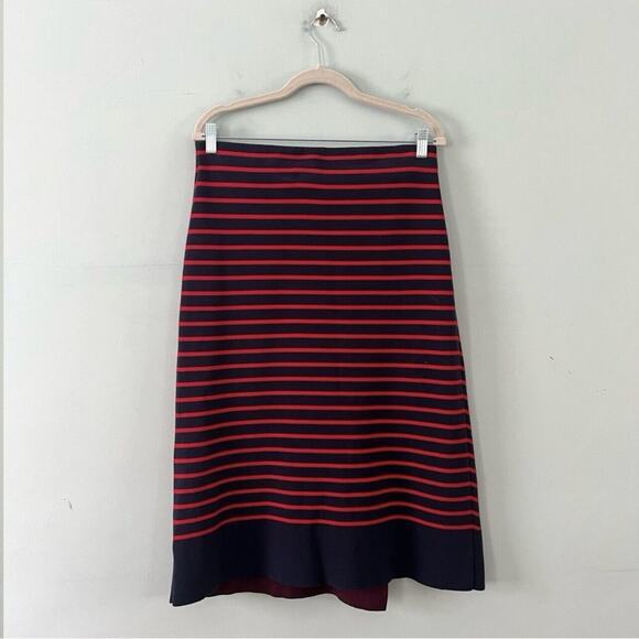 Tory Burch Anya Knit Faux Wrap‎ Medium Navy Blue Nantucket Red A-Line Midi Skirt - Picture 4 of 7